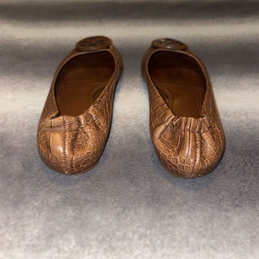 Tory Burch Reva Women's Brown Croc Embossed Ballet Flats Size 7.5 - Picture 4 of 9